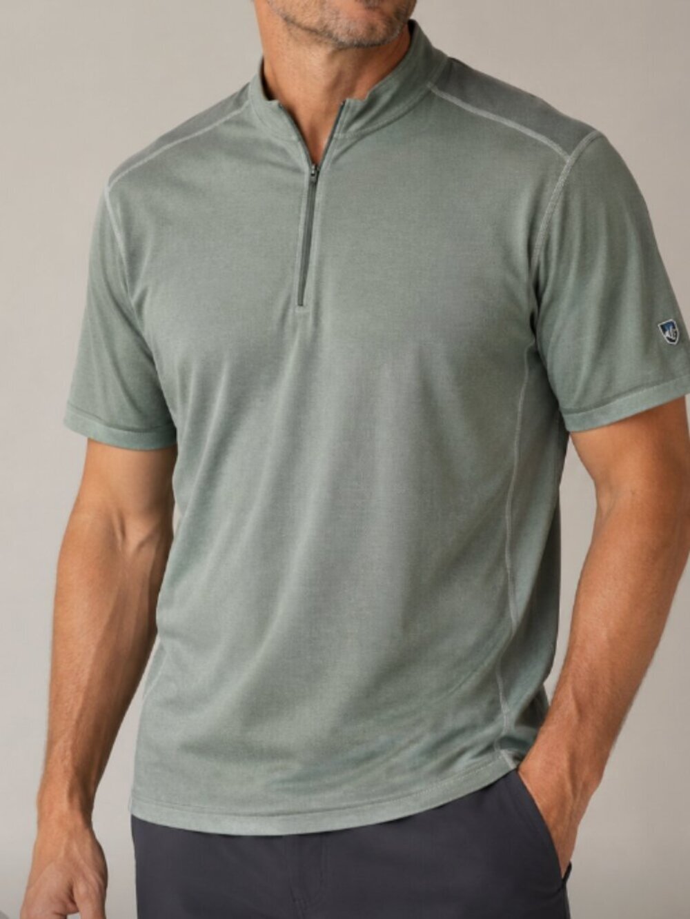 Kuhl Men's Coffeena Short Sleeve Quarter Zip Shirt Sage Green Size L est Outdoor